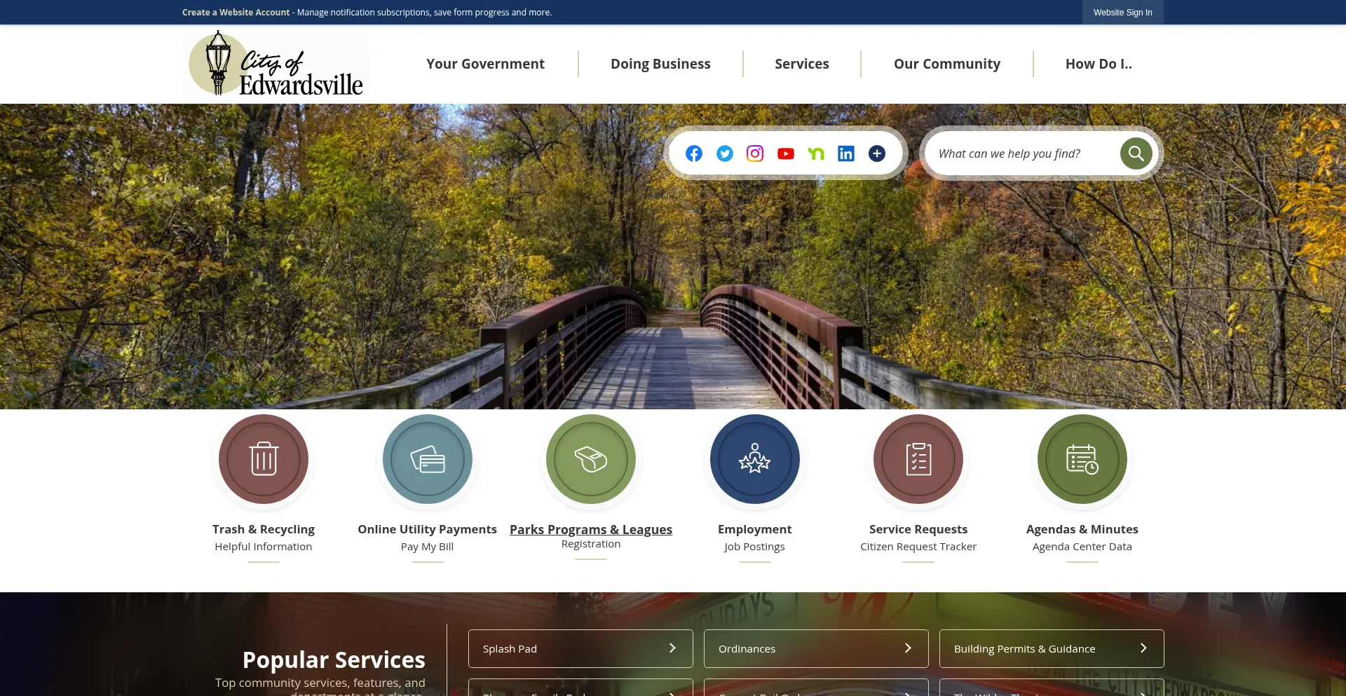 Website screenshot of Cityofedwardsville.com