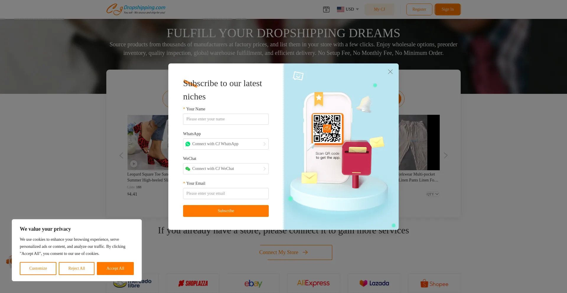 Website screenshot of Cjdropshipping.com