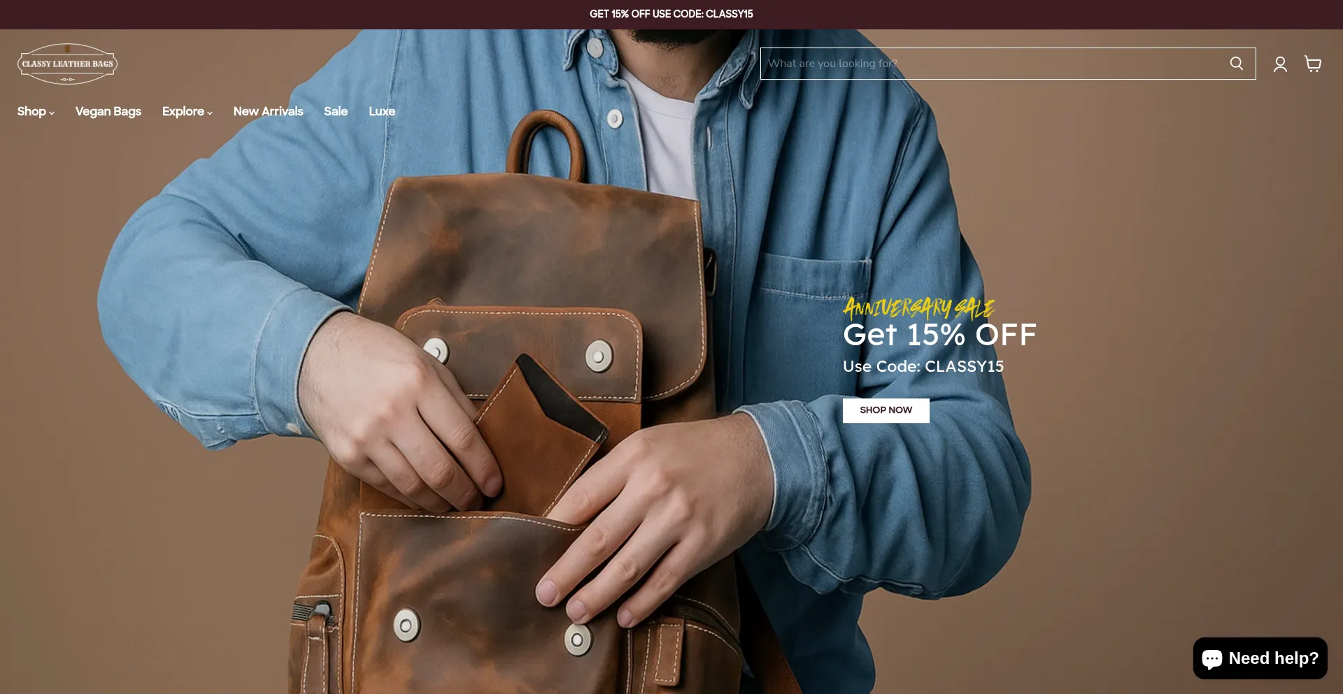 Website screenshot of Classyleatherbags.com