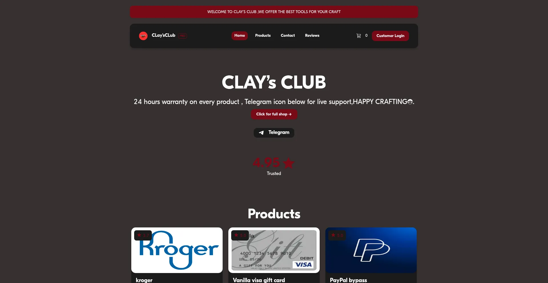 Website screenshot of Clays.cc