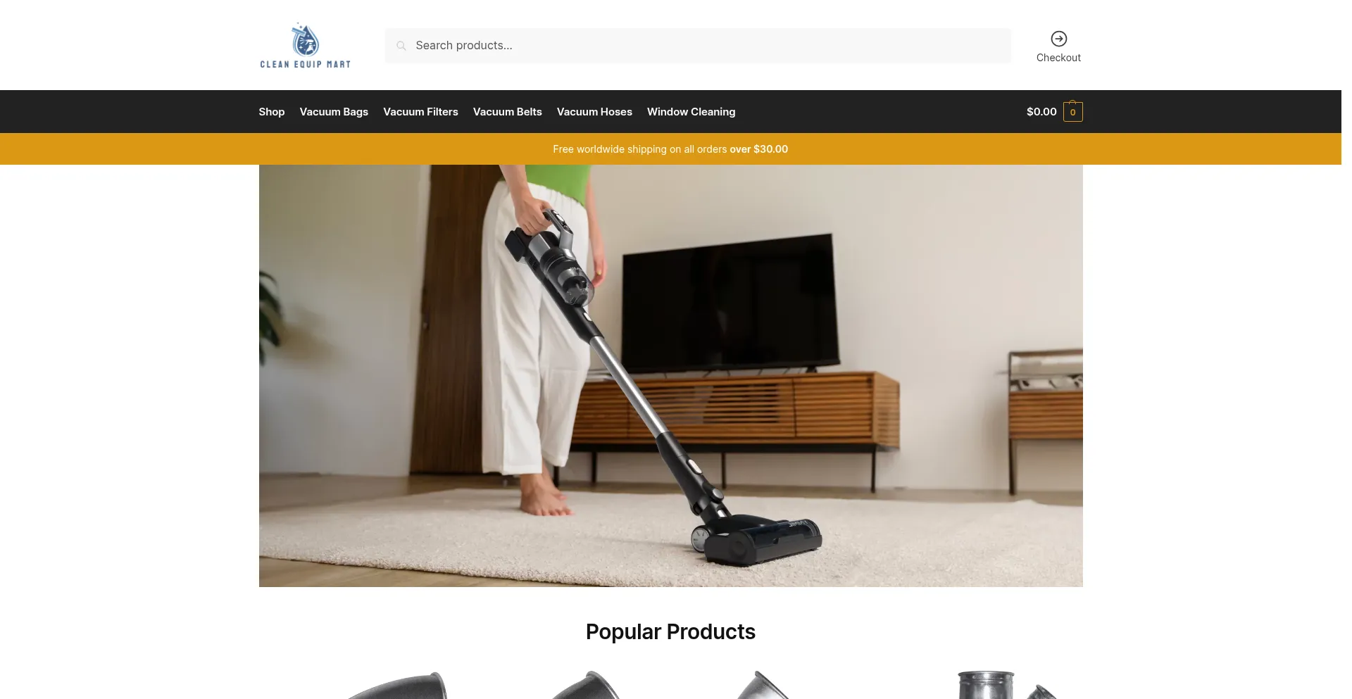 Website screenshot of Cleanequipmart.com