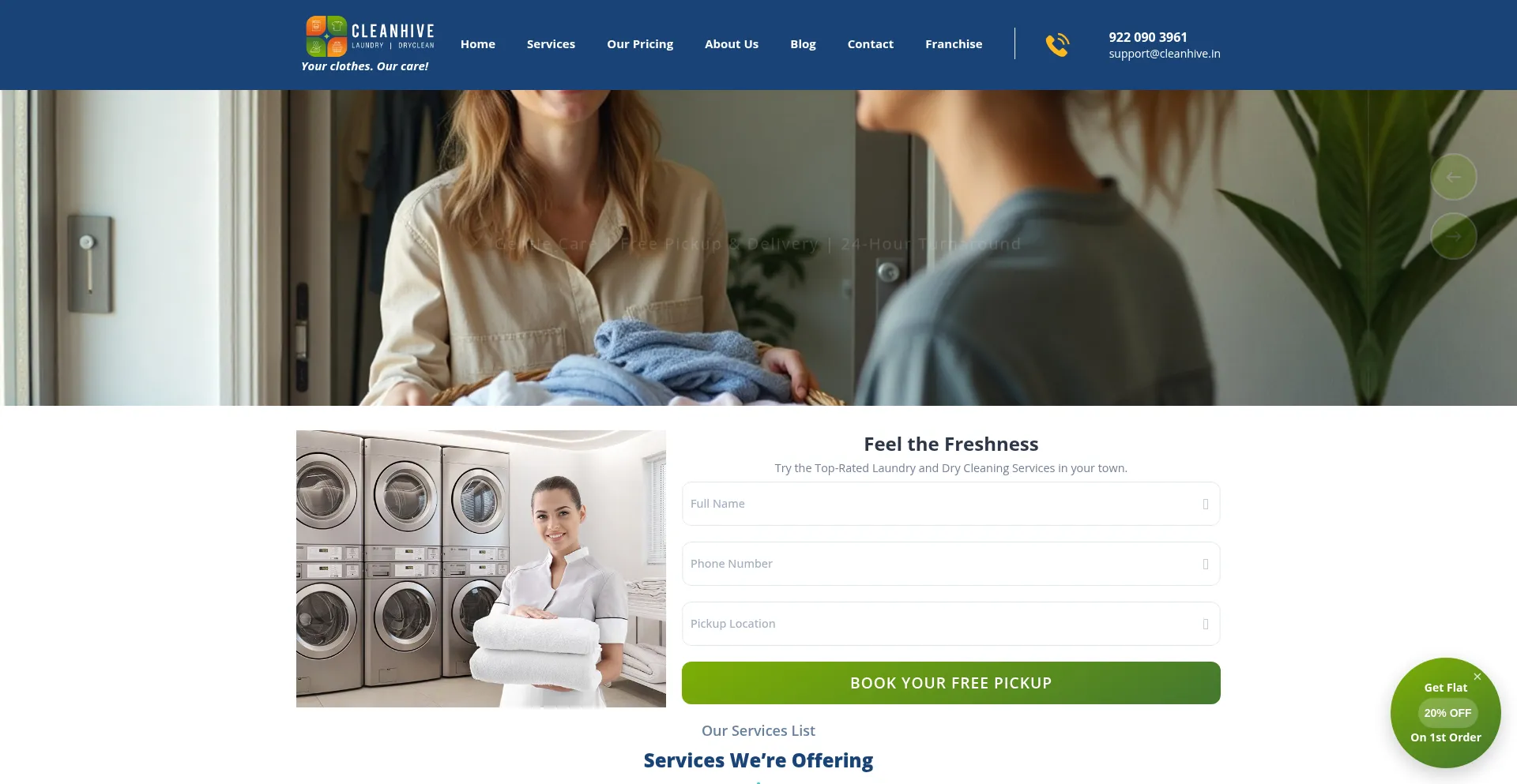 Website screenshot of Cleanhive.in
