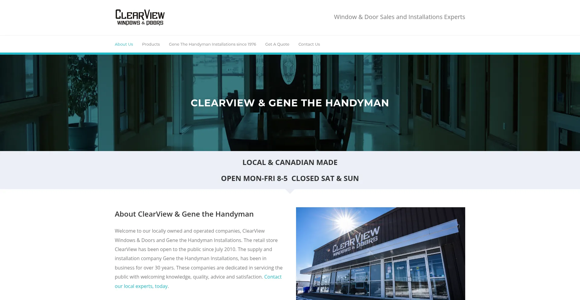 Website screenshot of Clearviewwindowsanddoors.ca