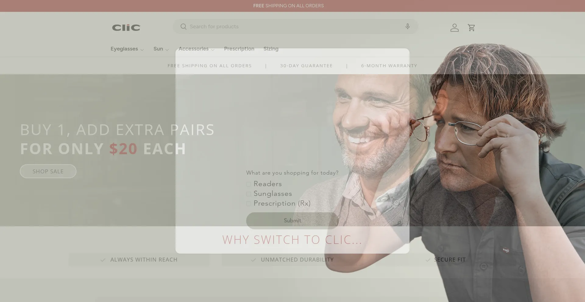 Website screenshot of Cliceyewear.com