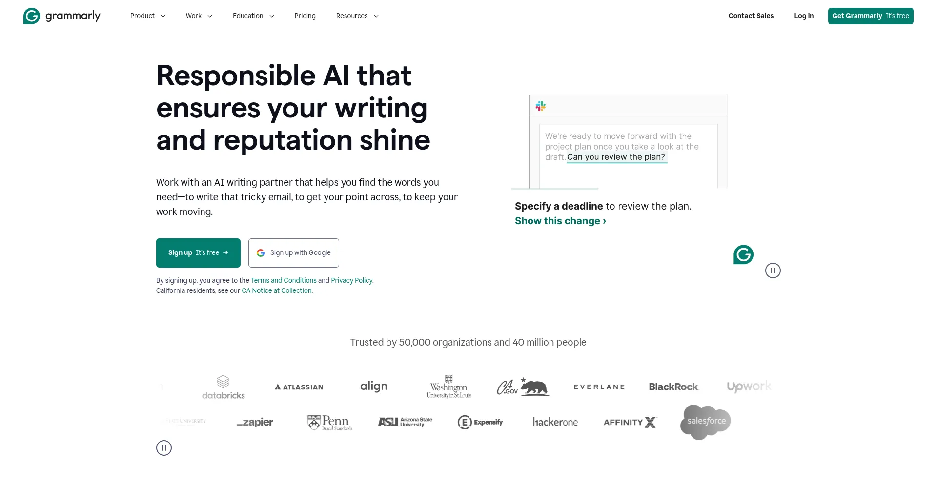 Website screenshot of Click.grammarly.com