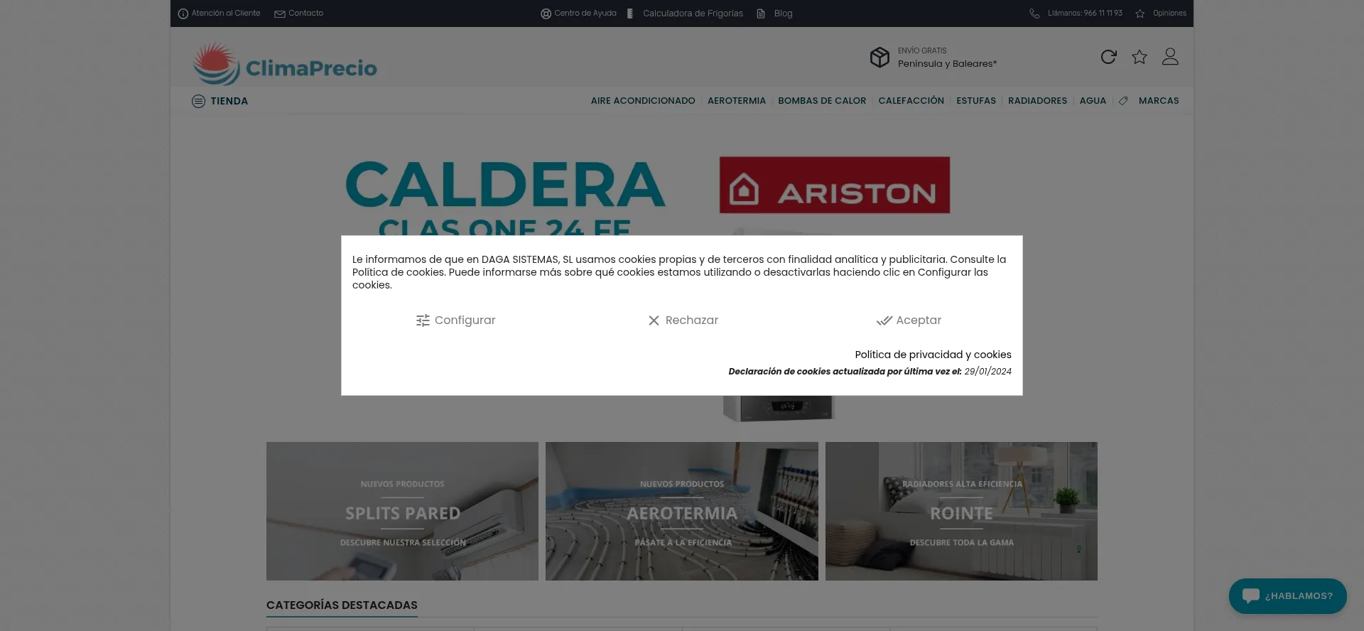 Website screenshot of Climaprecio.es
