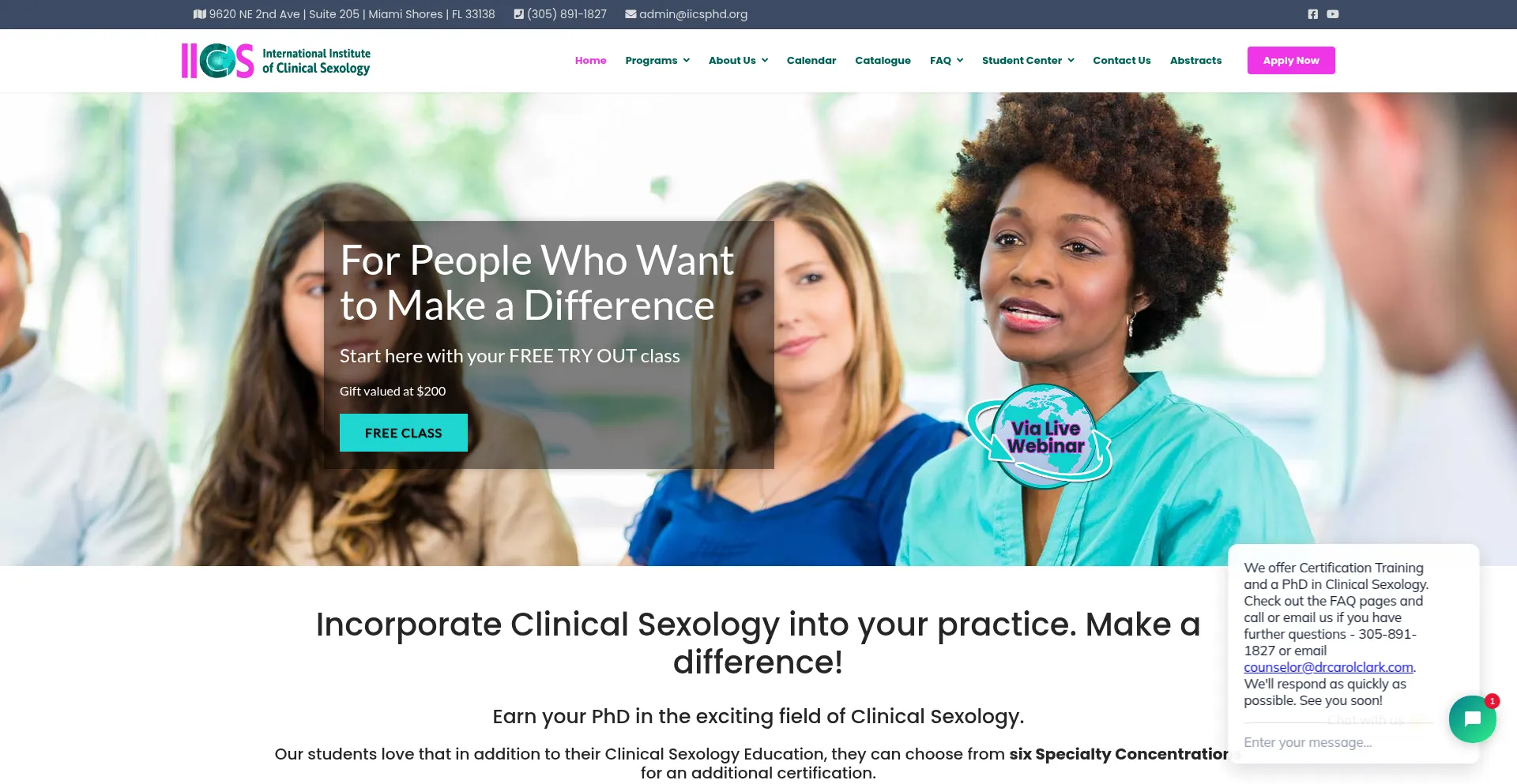 Website screenshot of Clinicalsexologyphd.org