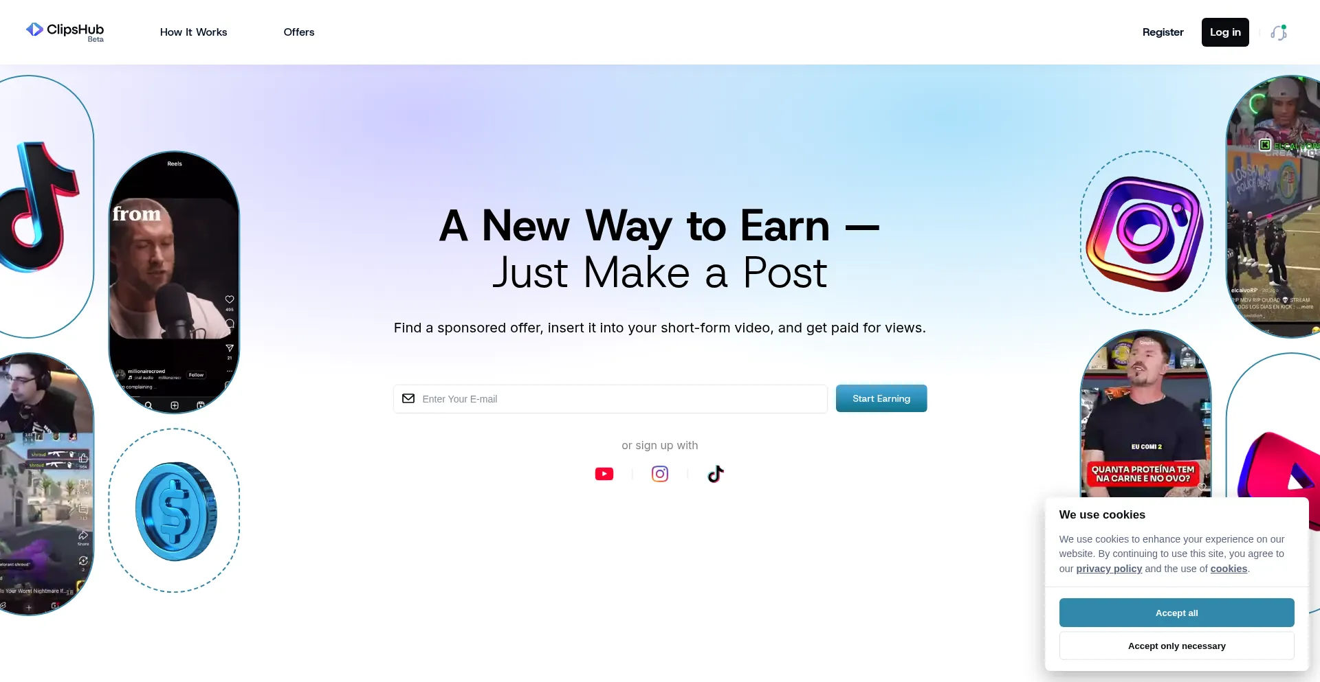 Website screenshot of Clipshub.com