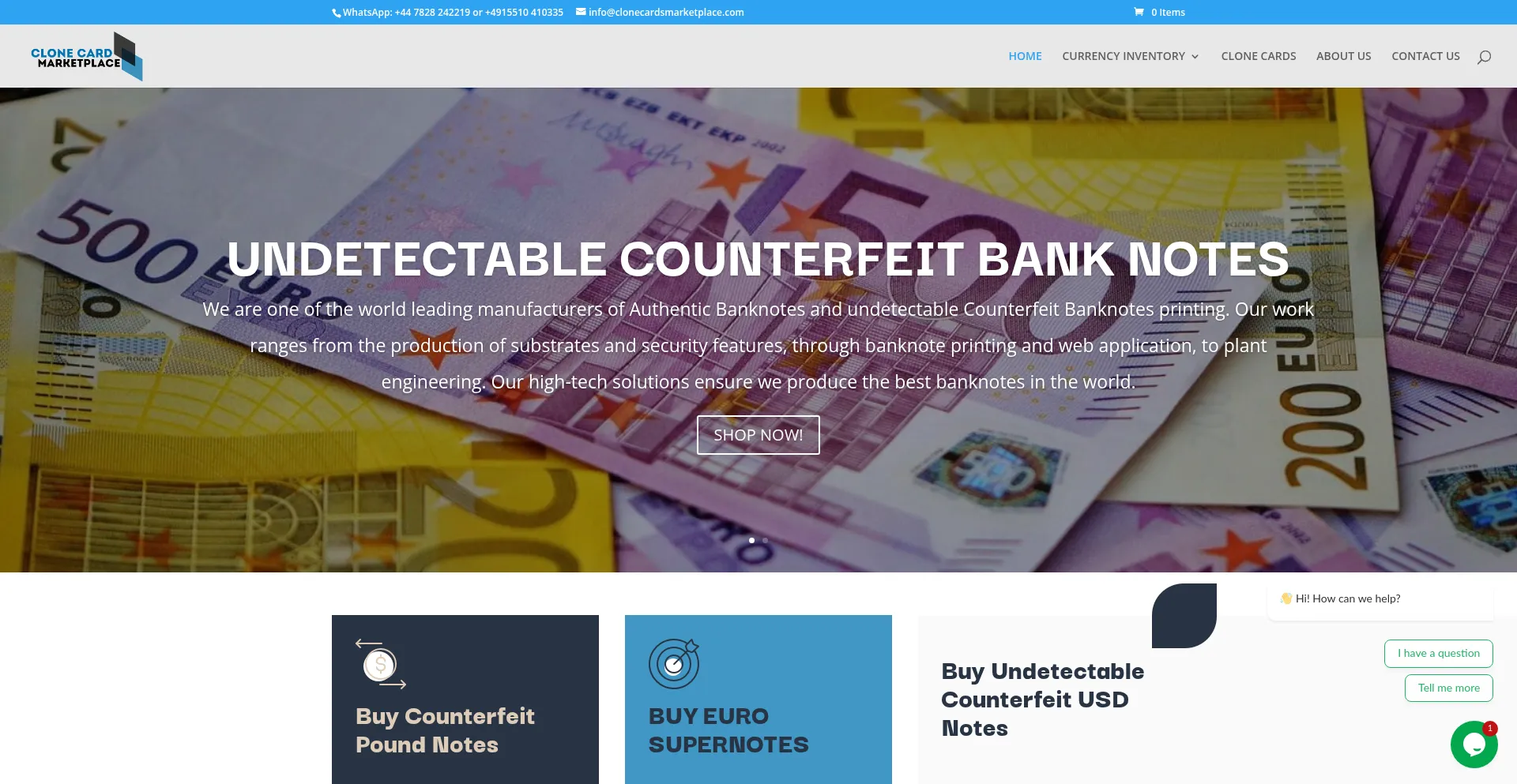 Website screenshot of Clonecardsmarketplace.com