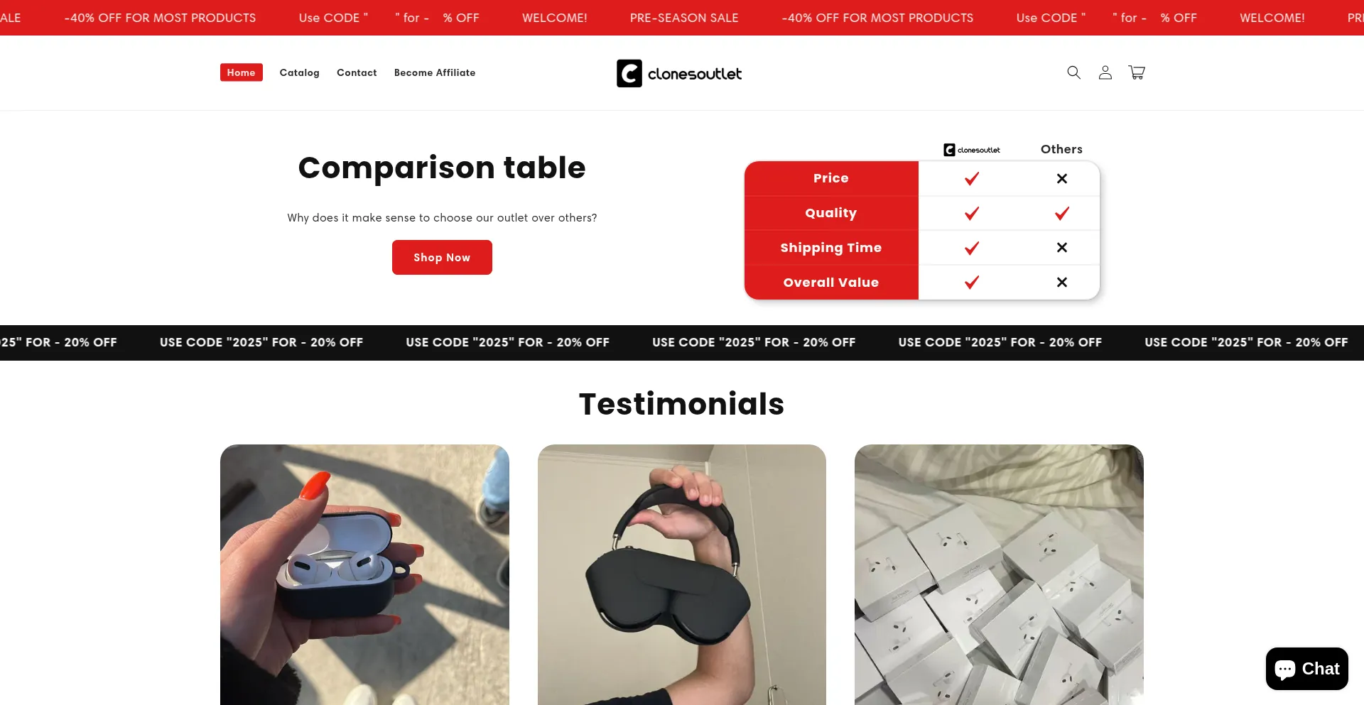 Website screenshot of Cloneoutlet.shop