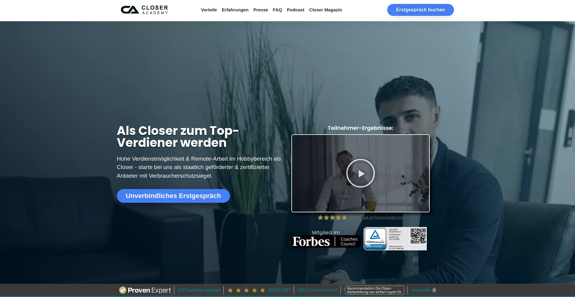 Website screenshot of Closer-academy.de