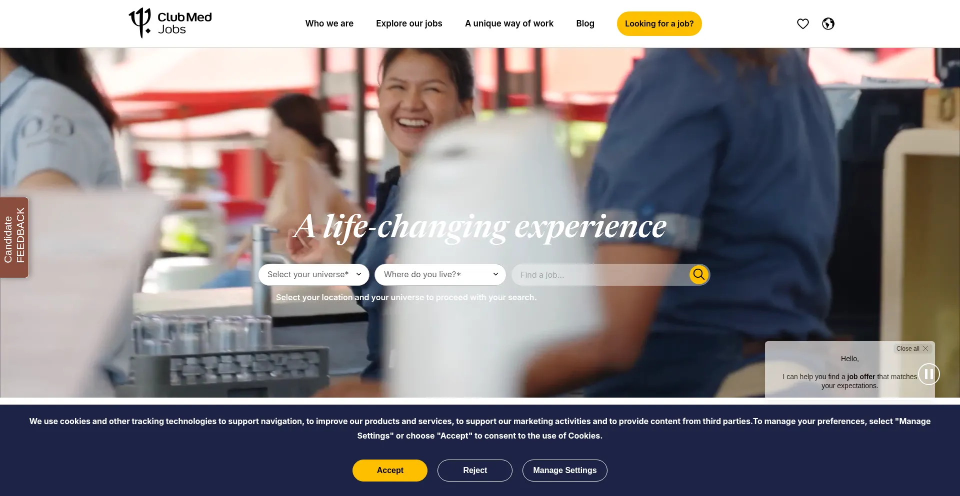 Website screenshot of Clubmedjobs.com