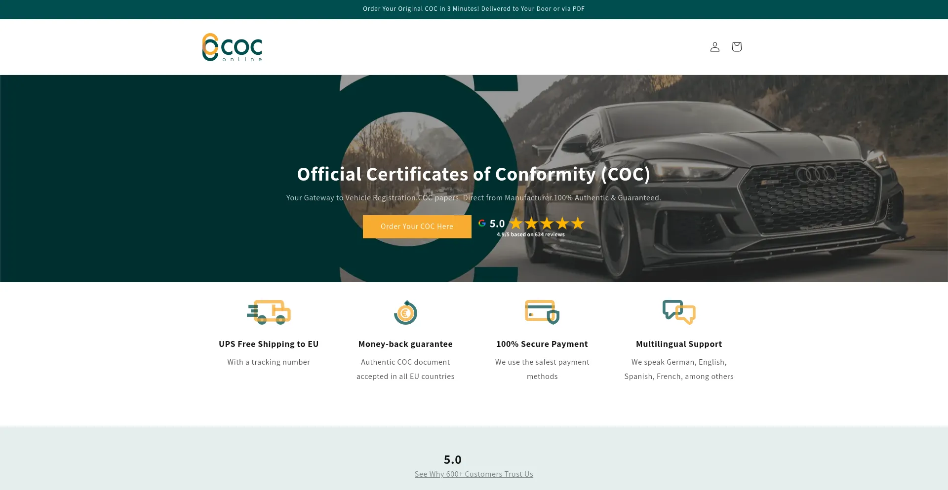 Website screenshot of Coc-online.com