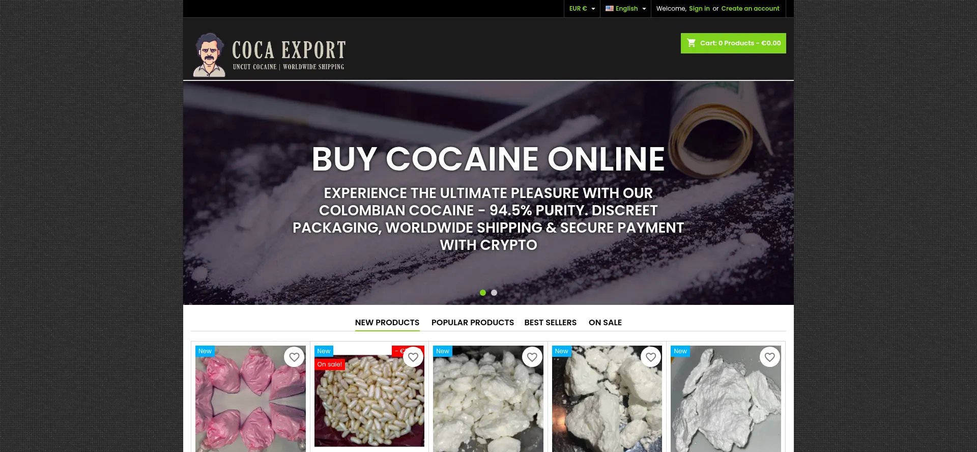 Website screenshot of Cocaexport.com