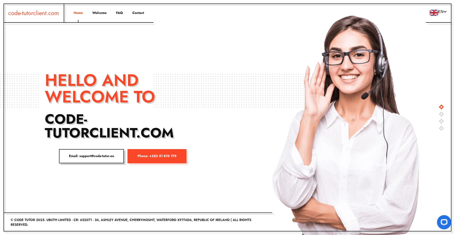 Website screenshot of Code-tutorclient.com