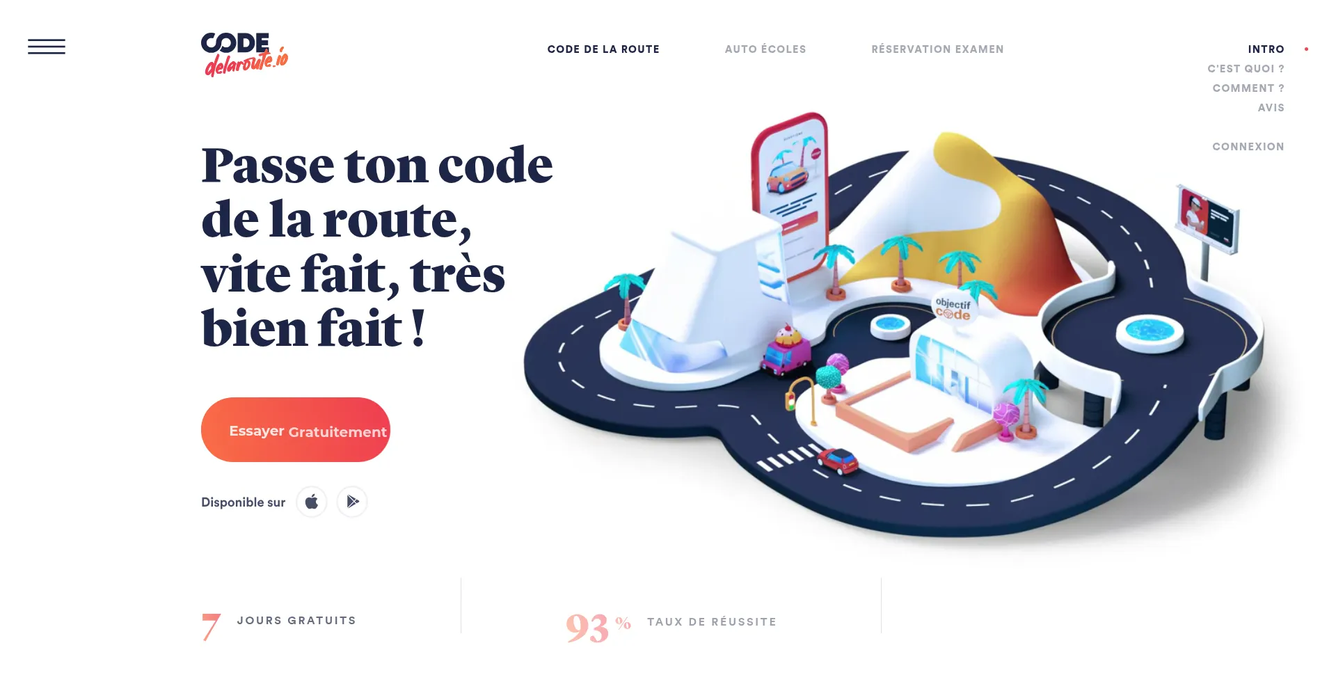 Website screenshot of Codedelaroute.io