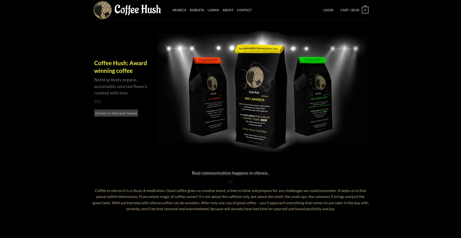 Website screenshot of Coffeehush.com