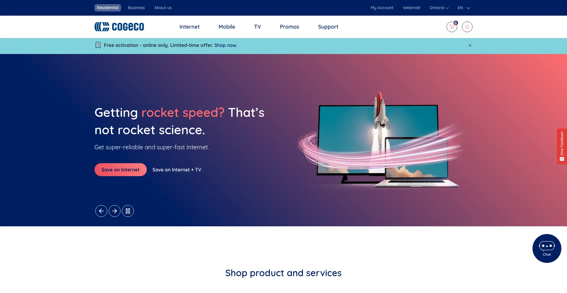 Website screenshot of Cogeco.ca