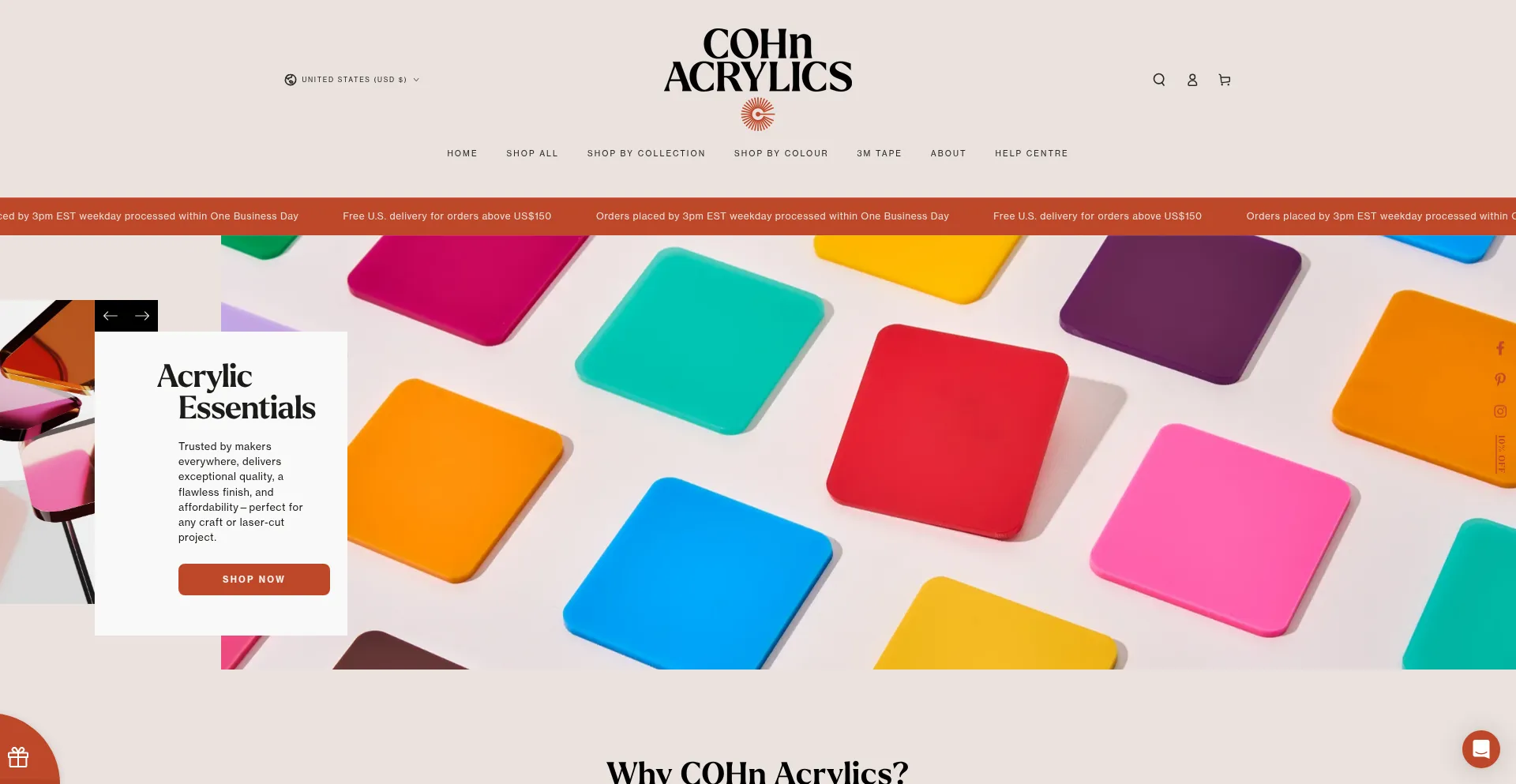Website screenshot of Cohnacrylics.com