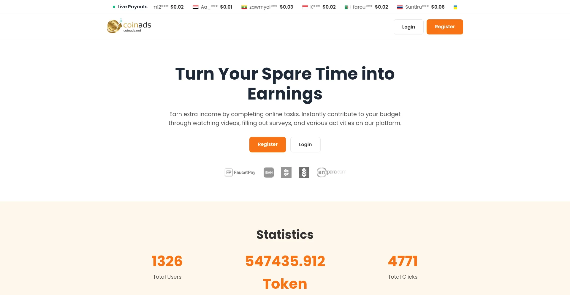 Website screenshot of Coinads.net