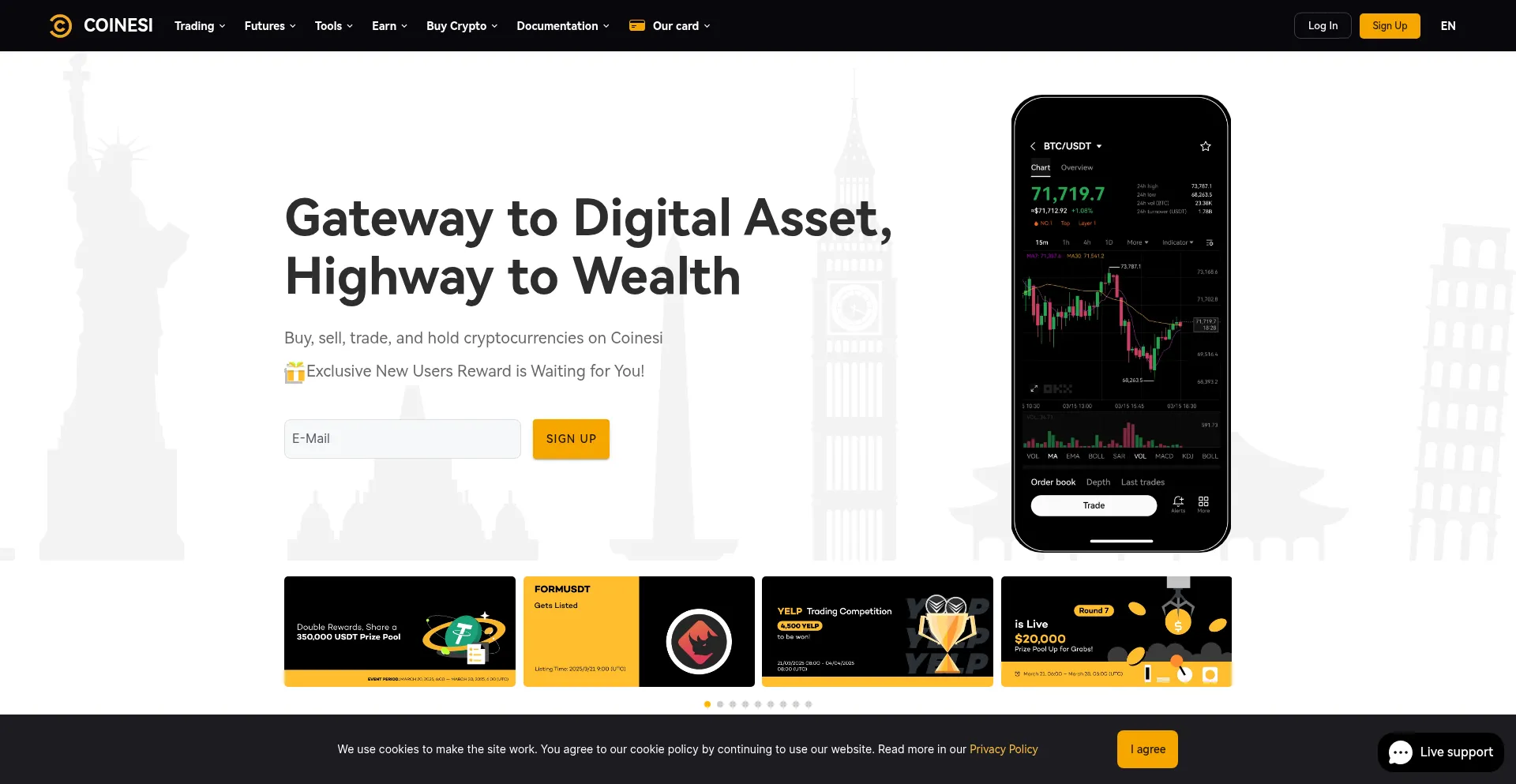 Website screenshot of Coinesi.com