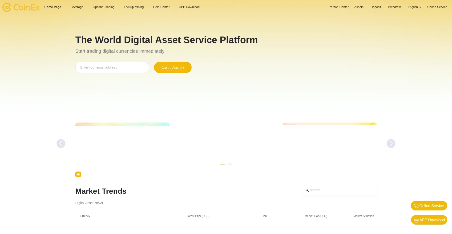 Website screenshot of Coinex.cyou