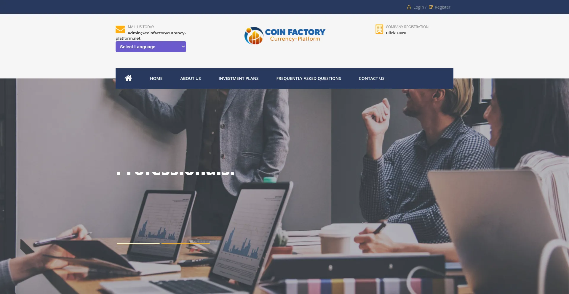 Website screenshot of Coinfactorycurrency-platform.net