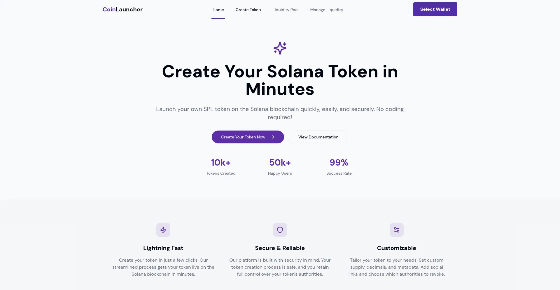Website screenshot of Coinlauncher.app