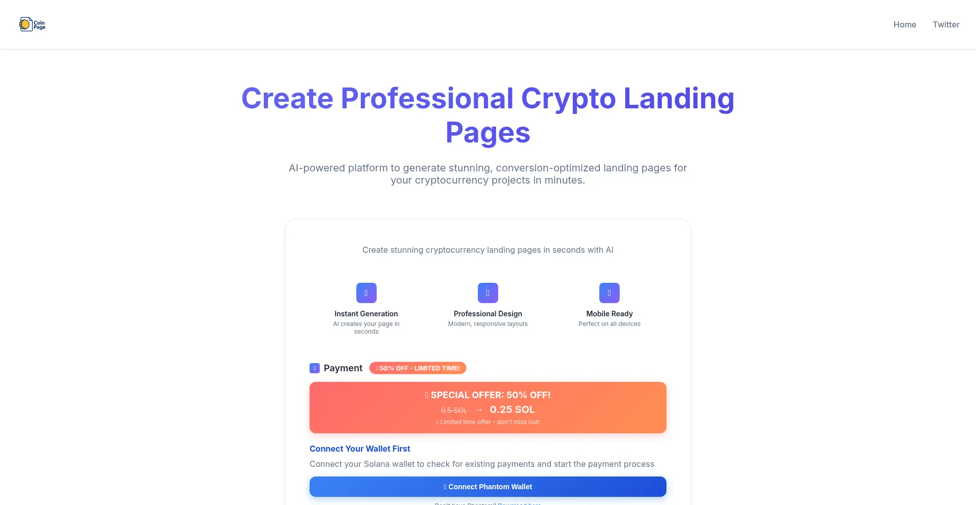 Website screenshot of Coinpage.app