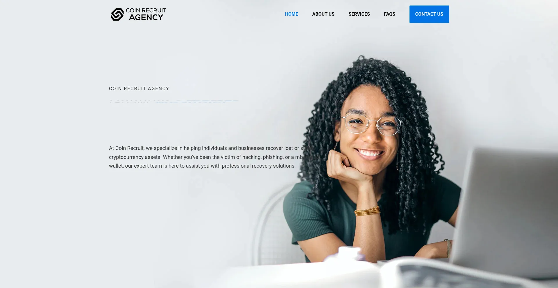 Website screenshot of Coinrecruit.agency