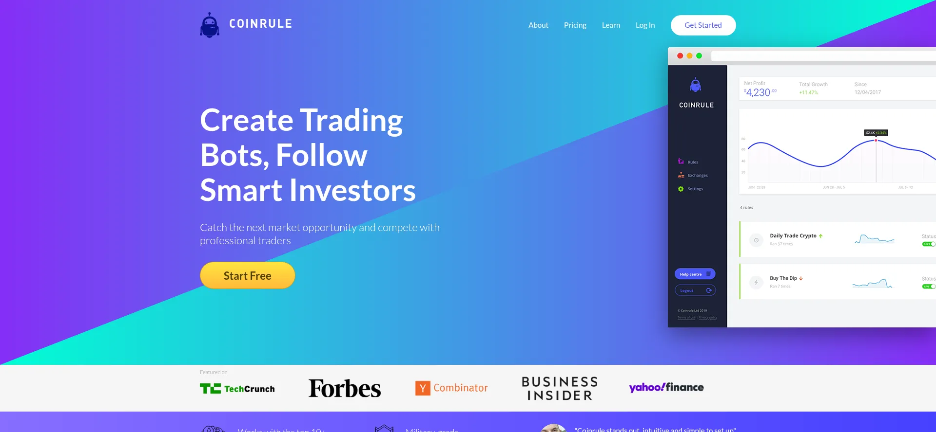 Website screenshot of Coinrule.com