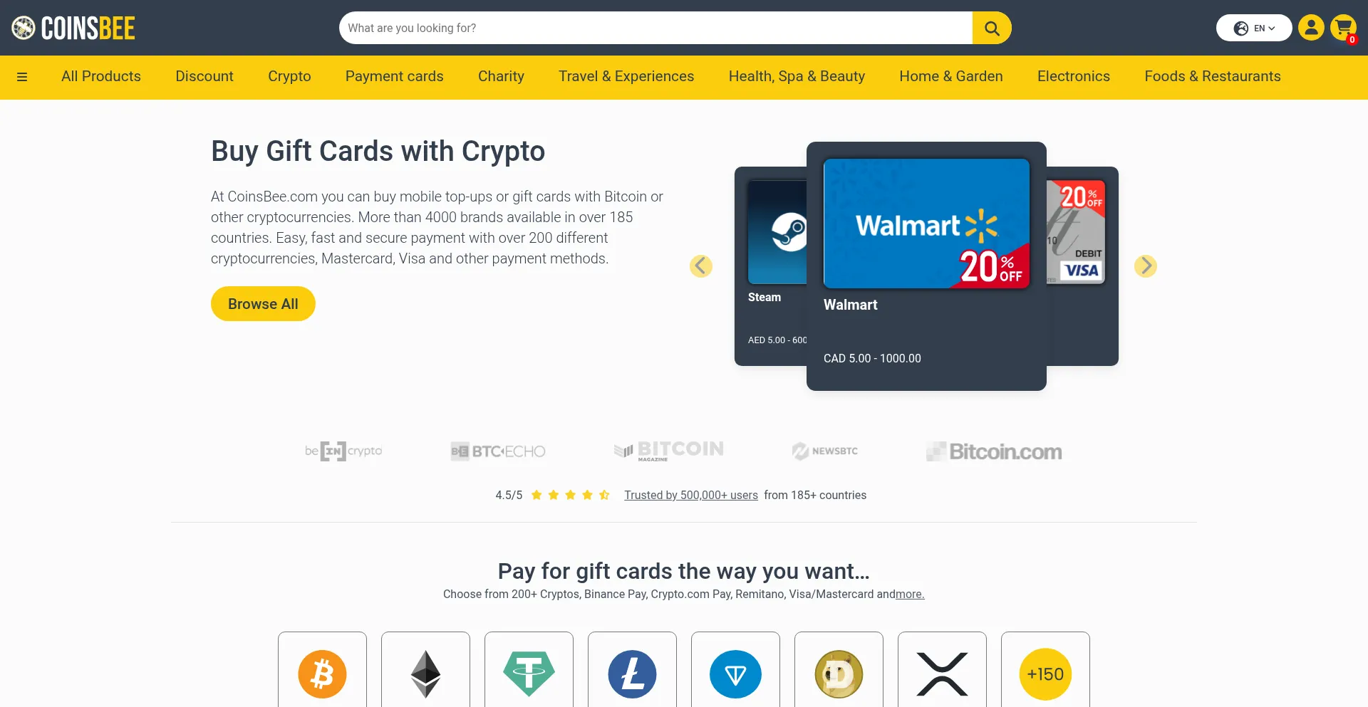 Website screenshot of Coinsbee.store