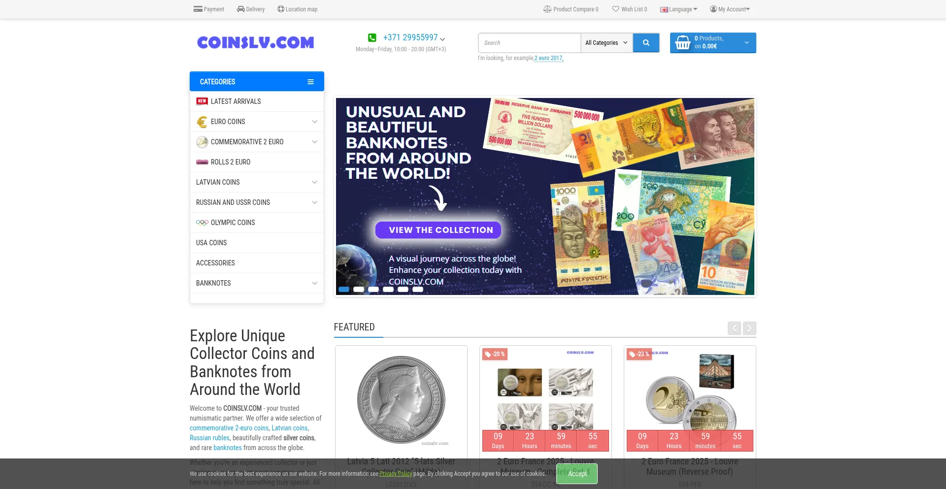 Website screenshot of Coinslv.com