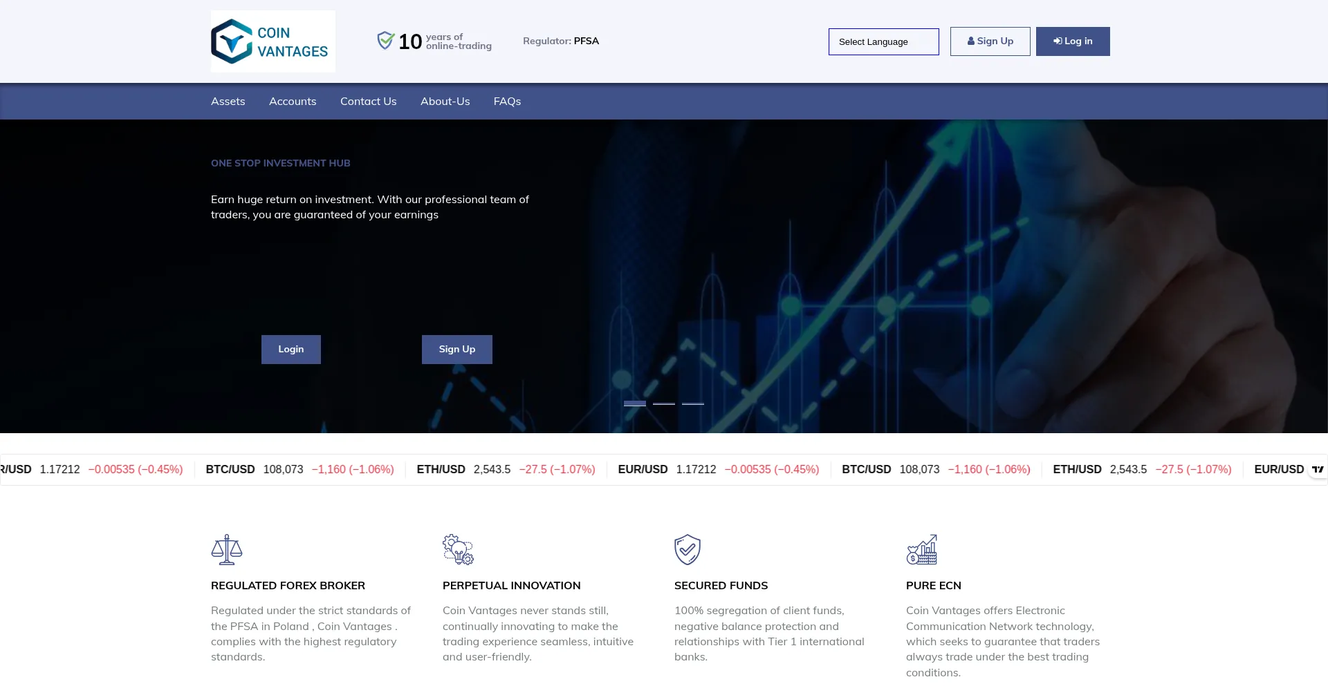Website screenshot of Coinvantages.com