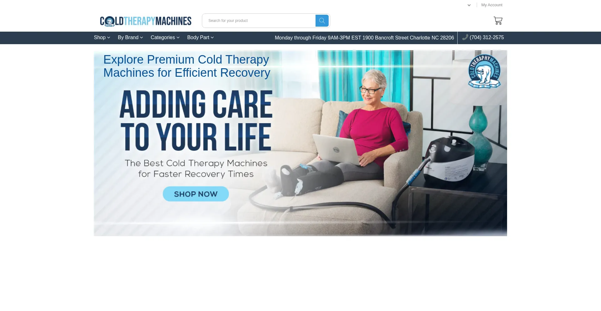 Website screenshot of Coldtherapymachines.com