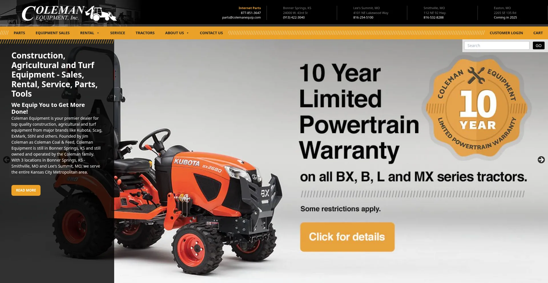 Website screenshot of Colemanequip.com