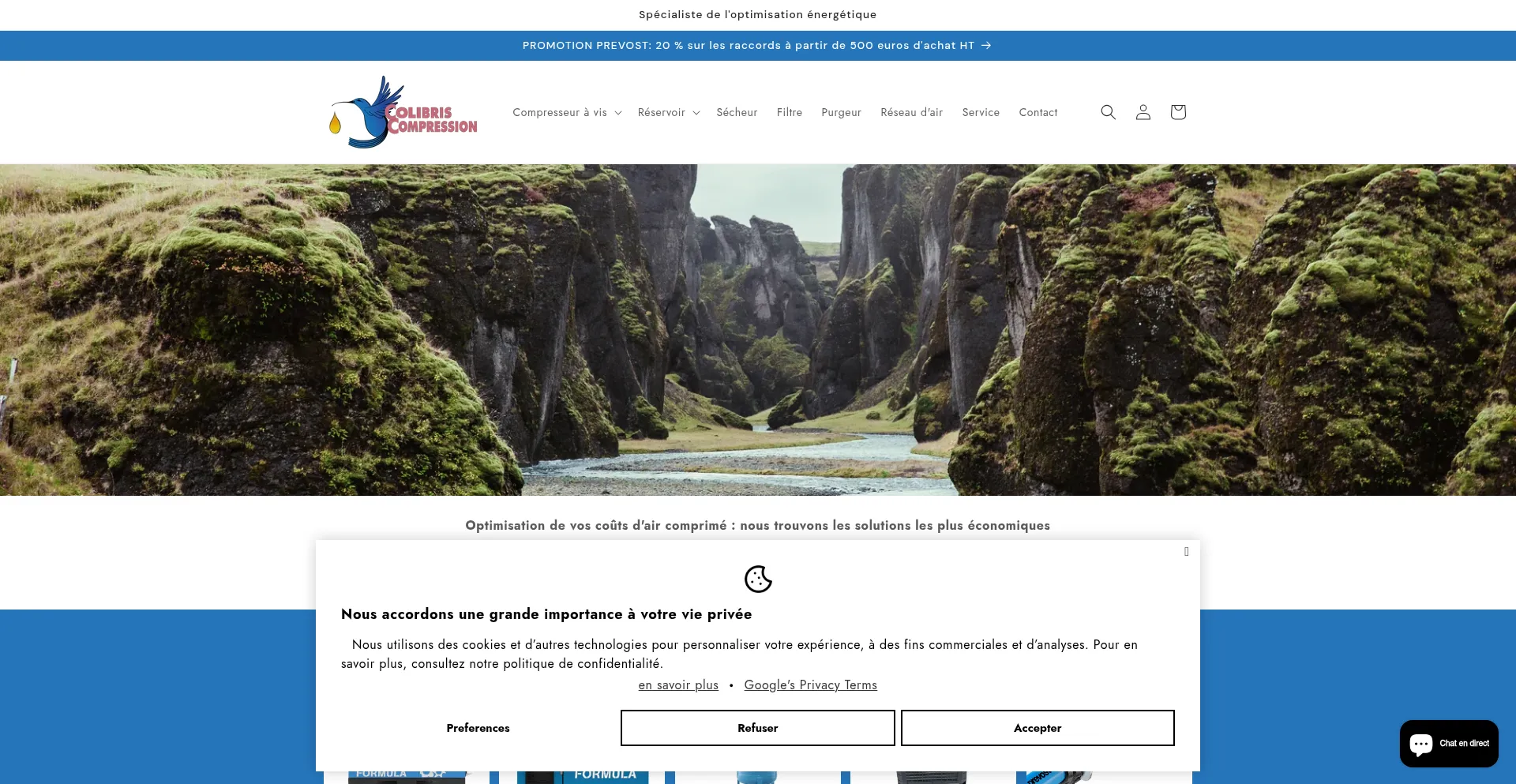 Website screenshot of Colibris-compression.fr