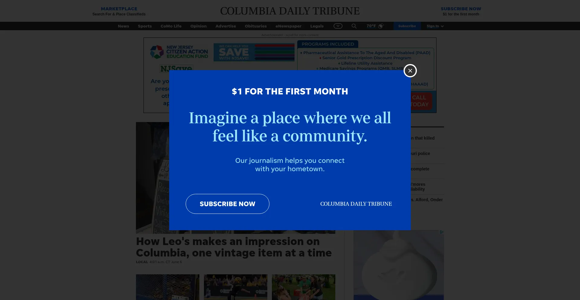 Website screenshot of Columbiatribune.com