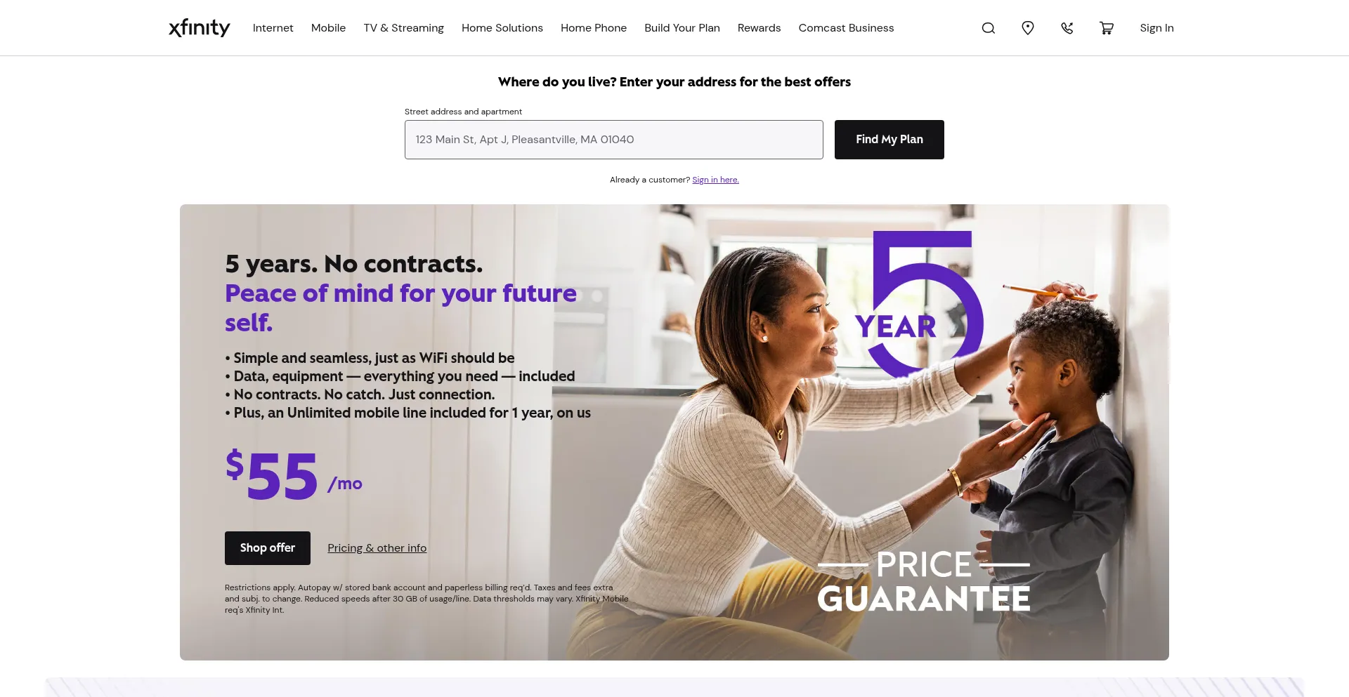 Website screenshot of Comcast.net