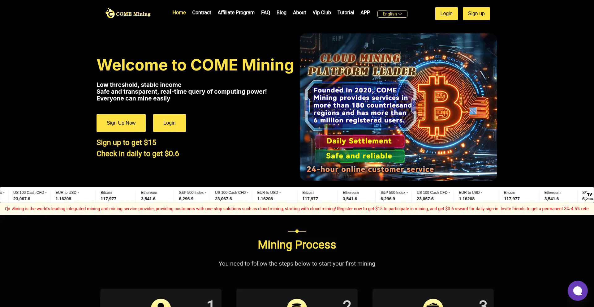 Website screenshot of Comemining.com