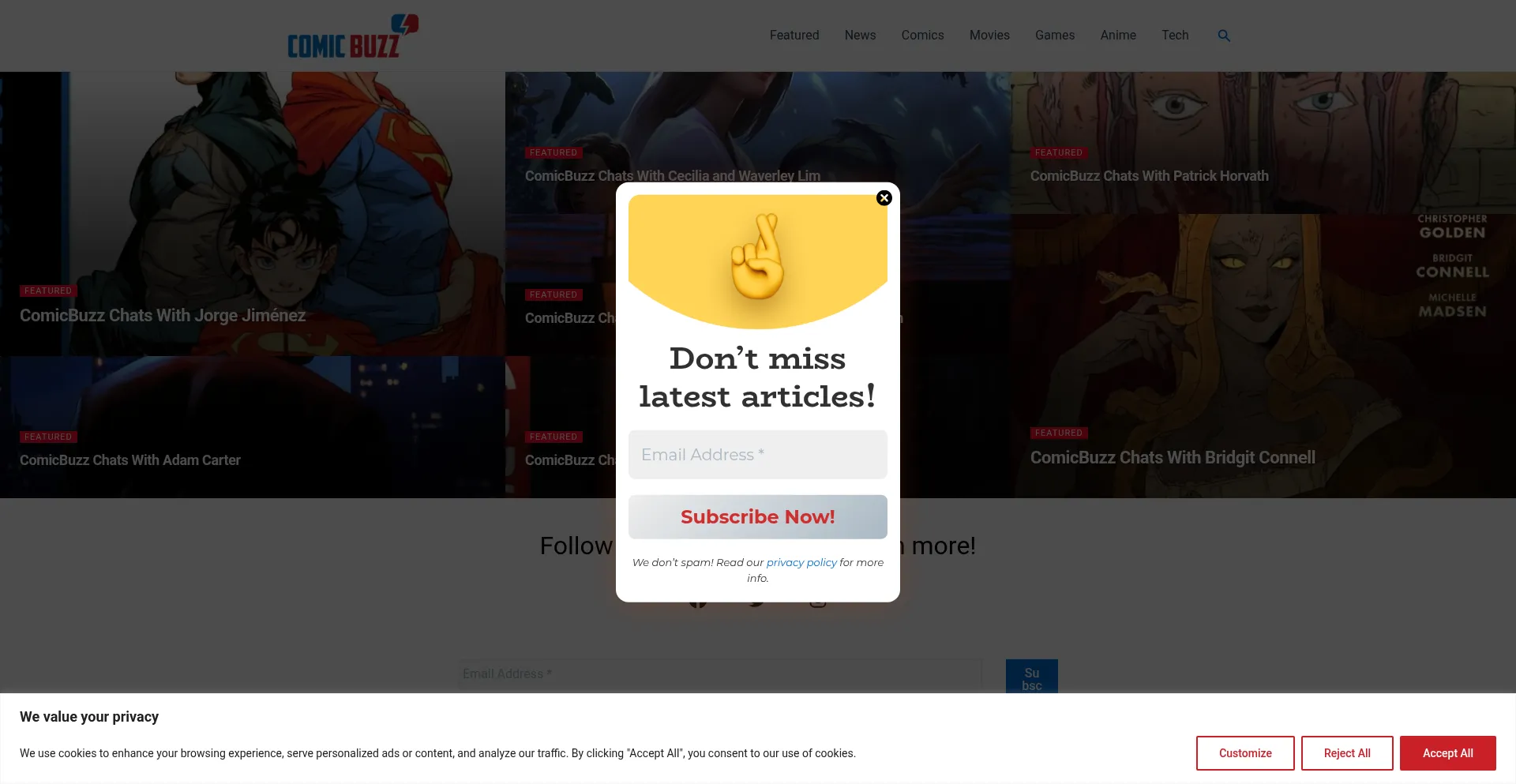 Website screenshot of Comicbuzz.com