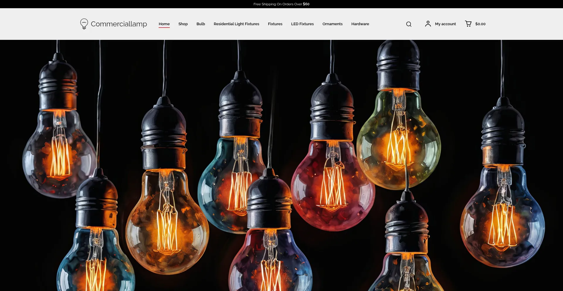 Website screenshot of Commerciallamp.com