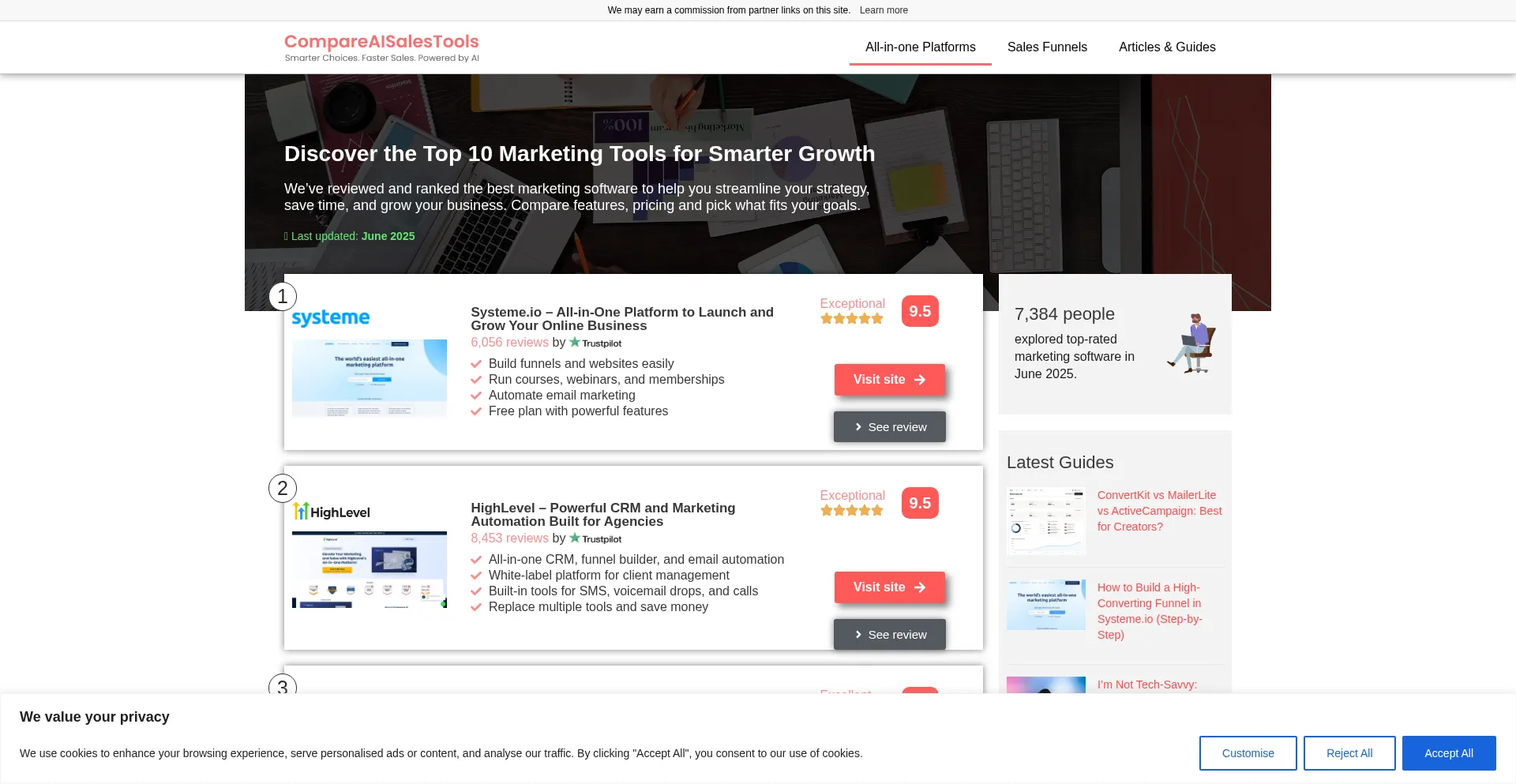 Website screenshot of Compareaisalestools.com