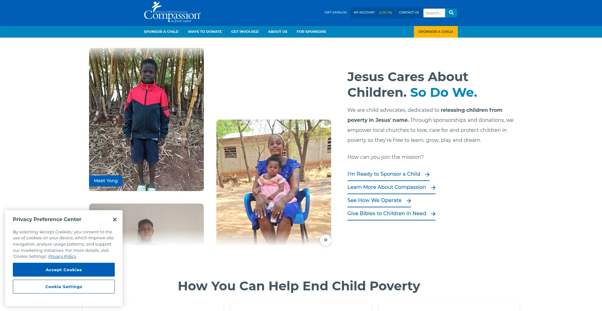 Website screenshot of Compassioninternational.org