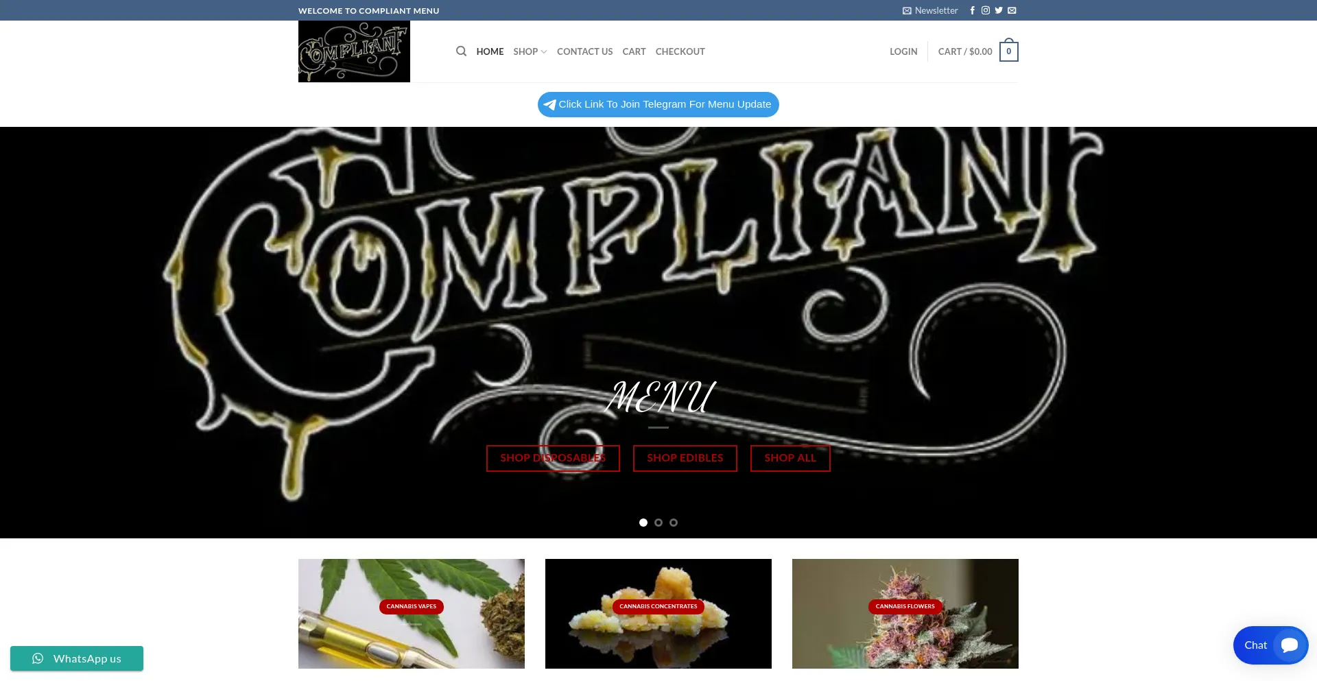 Website screenshot of Compliantmenu.com