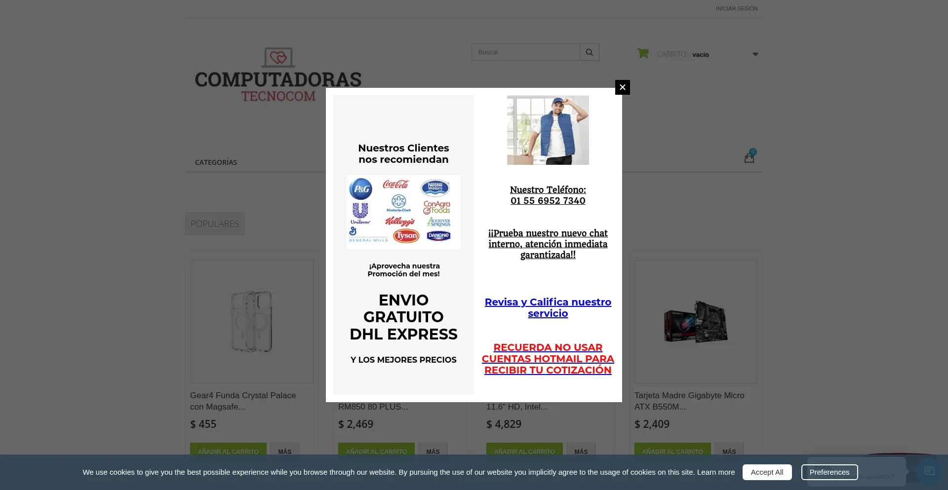 Website screenshot of Computadorastecnocom.com.mx