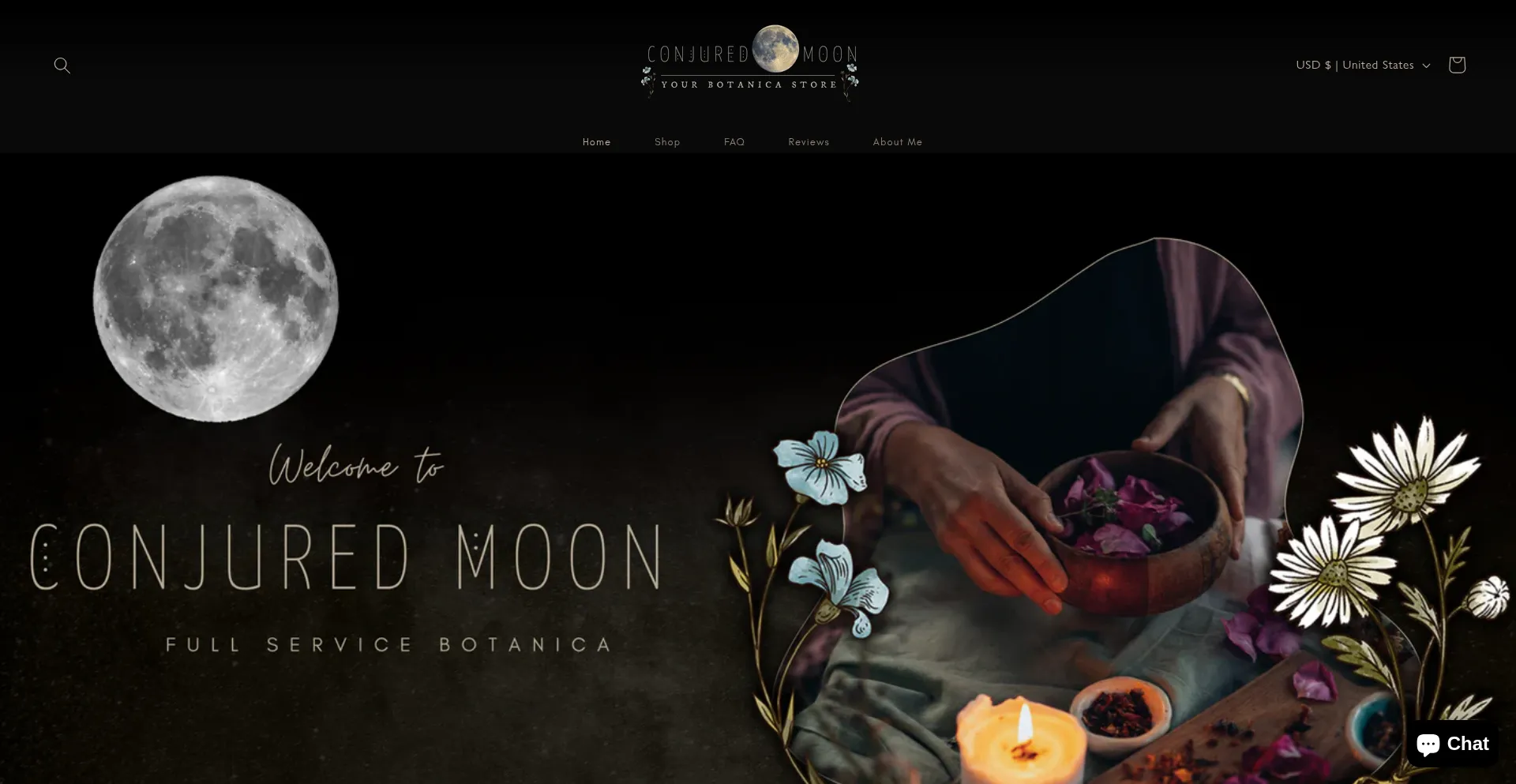 Website screenshot of Conjuredmoon.com