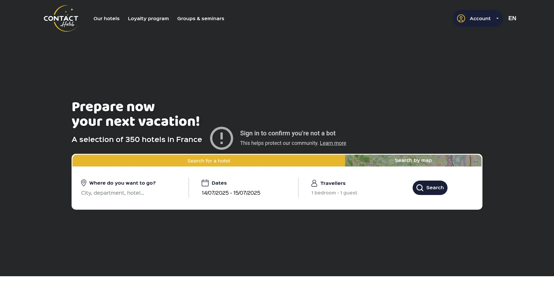 Website screenshot of Contact-hotel.com