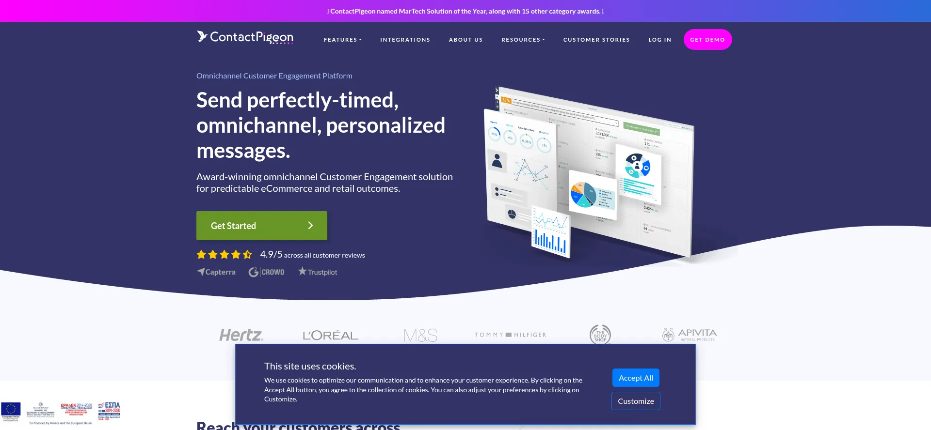 Website screenshot of Contactpigeon.com