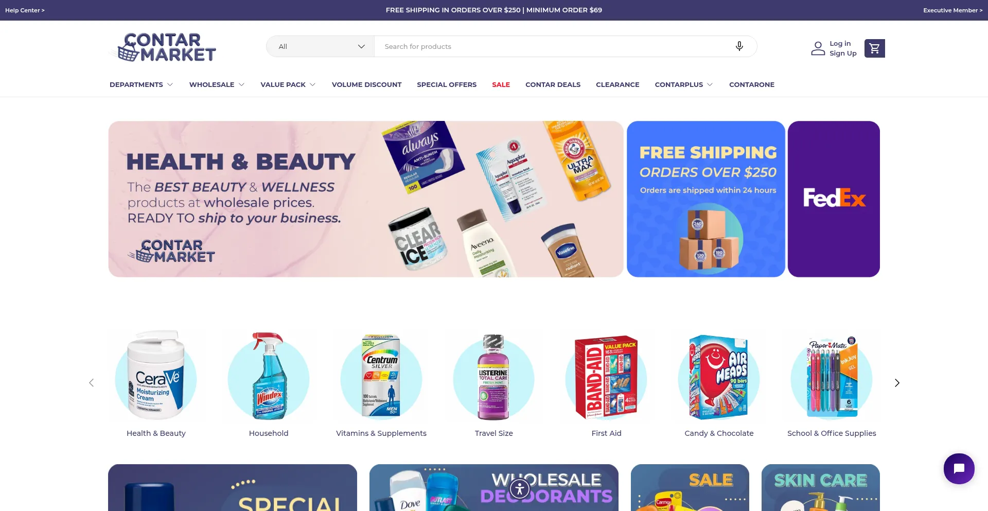 Website screenshot of Contarmarket.com